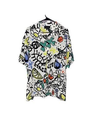 No Boundaries Graffiti Button Up Y2K Streetwear Artsy Oversized Top L
